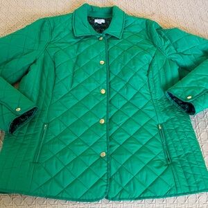 Crown & Ivy Kelly Green Quilted Barncoat w/Navy Elephant Lining/2X